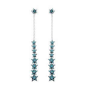 Star Nano Turquoise Dangle Earrings Turkish Wholesale Handmade Sterling Silver Jewelry