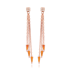 Orange Quartz Triangle Charm Earring Wholesale Handmade 925 Silver Sterling Jewelry