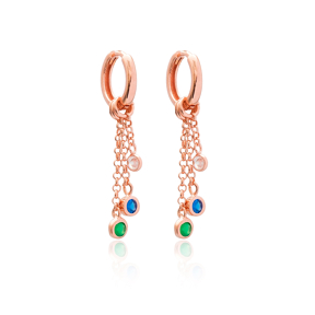 Colorful Stone Design Long Earrings Wholesale Handmade 925 Silver Sterling Jewelry