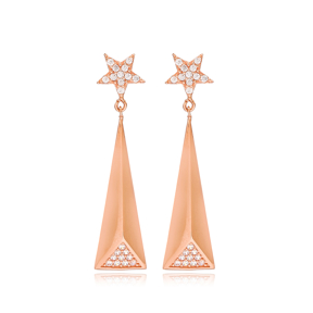 Dainty Design Star Long Earrings Turkish Wholesale Sterling Silver Jewelry