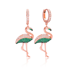 Emerald Flamingo Dangle Earrings Wholesale 925 Sterling Silver Jewelry