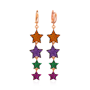 Colorful Long Star Earring Wholesale 925 Sterling Silver Jewelry