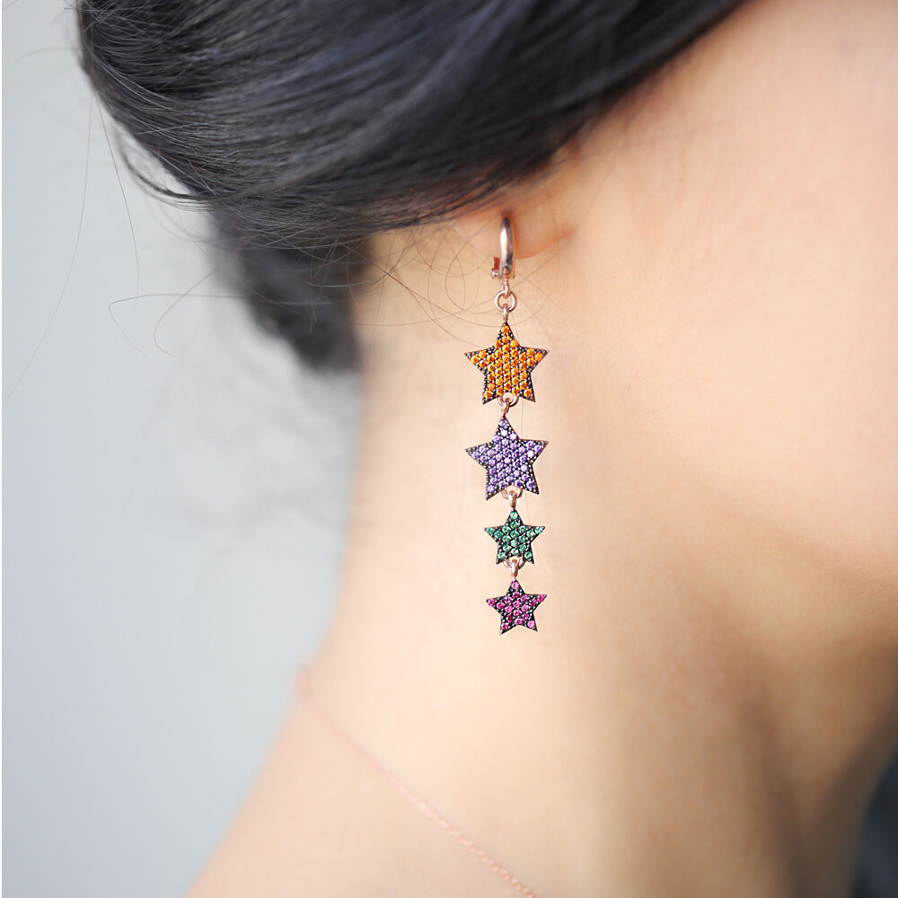 Colorful Long Star Earring Wholesale 925 Sterling Silver Jewelry