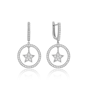 Rounded Star Dangle Earring Wholesale Handmade 925 Silver Sterling Jewelry