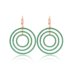 Turkish Wholesale Handcrafted Silver Emerald Round Dangle Earring