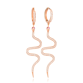 Snake Design Pair Earrings Turkish Wholesale 925 Sterling Silver Jewelry