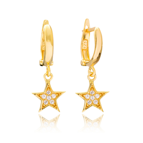 Star Design Dangle Earrings Turkish Wholesale Handmade 925 Sterling Silver Jewelry