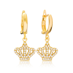 Crown Design Dangle Earrings Turkish Wholesale Handmade 925 Sterling Silver Jewelry