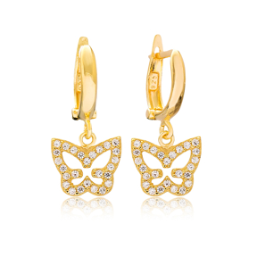 Butterfly Design Dangle Earrings Turkish Wholesale Handmade 925 Sterling Silver Jewelry