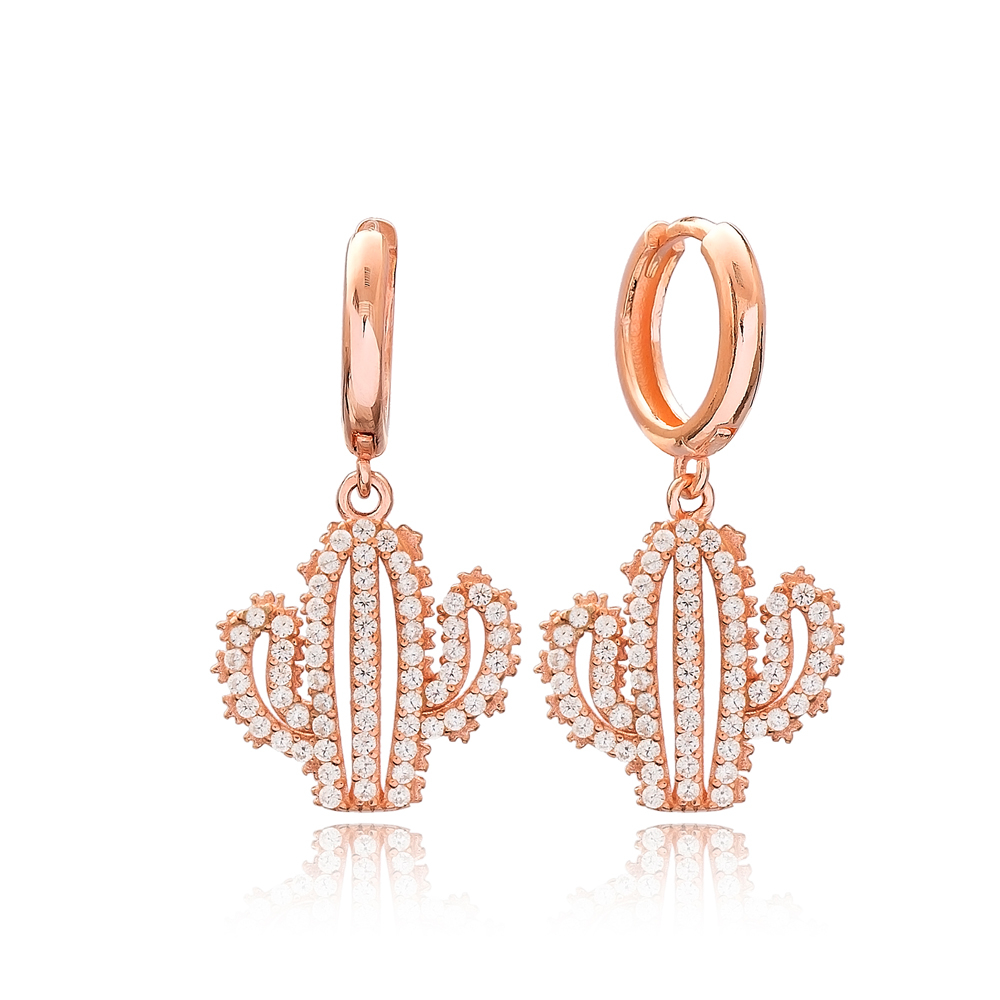 Cactus Design Charm Turkish Wholesale Handmade 925 Sterling Silver Earrings