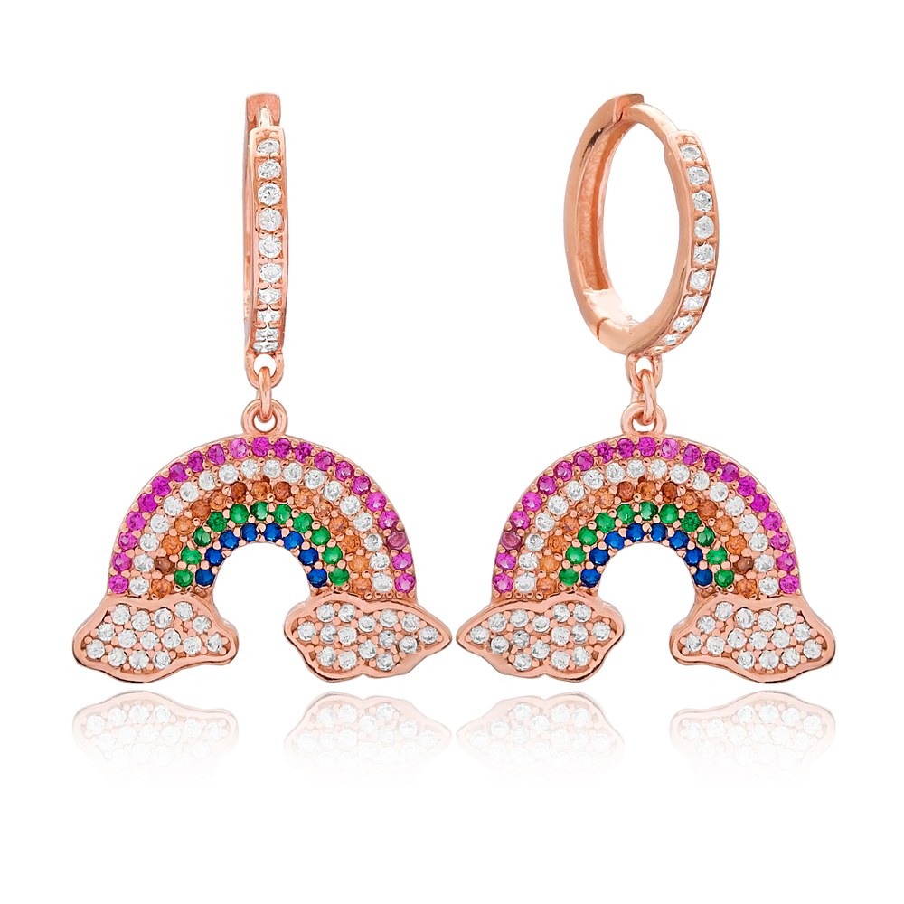 Intertwined Rainbow and Cloud Design Charm Turkish Wholesale Handmade 925 Sterling Silver Earrings
