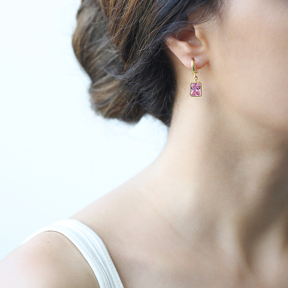 Rectangle Shape Pink Stone Turkish Wholesale Handmade 925 Sterling Silver Dangle Earrings