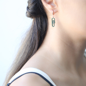 Emerald Stone Paperclip Design Turkish Wholesale Handmade 925 Sterling Silver Dangle Earrings