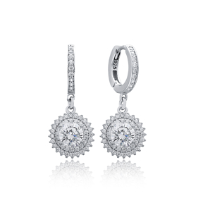 Dainty Diamond Style Dangle Earring Wholesale Handmade Turkish Sterling Silver Jewelry