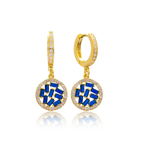 Sapphire Stone Baguette Elegant Dangle Earring Turkish Wholesale 925 Sterling Silver Jewelry