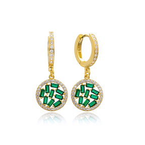 Emerald Stone Baguette Elegant Dangle Earring Turkish Wholesale 925 Sterling Silver Jewelry
