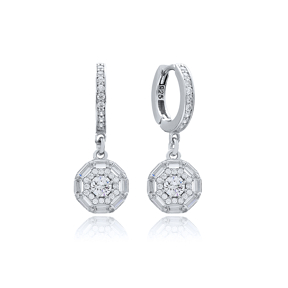 Zircon Stone Baguette Dainty Design Dangle Earring Turkish Wholesale 925 Sterling Silver Jewelry