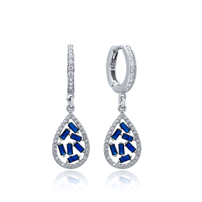 Sapphire Stone Drop Design Turkish Wholesale 925 Sterling Silver Dangle Earring