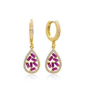 Drop Design Ruby Stone Dangle Earring Turkish Wholesale 925 Sterling Silver Jewelry