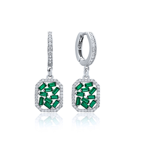 Emerald Stone Dainty Dangle Earring Wholesale Handmade 925 Sterling Silver Jewelry