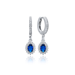 Sapphire Stone Dainty Diamond Style Dangle Earring Wholesale Turkish 925 Sterling Silver Jewelry