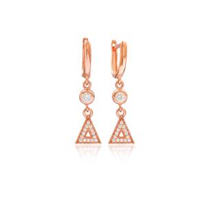 Triangle Design Zircon Dangle Earrings Turkish Wholesale 925 Silver Sterling Jewelry