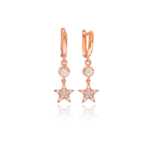 Star Design Zircon Dangle Earrings Turkish Wholesale 925 Silver Sterling Jewelry