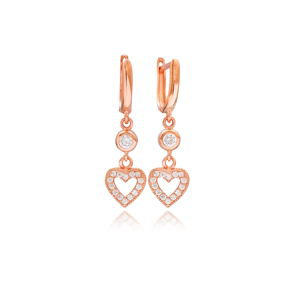 Heart Design Dainty Dangle Earrings Turkish Wholesale 925 Silver Sterling Jewelry