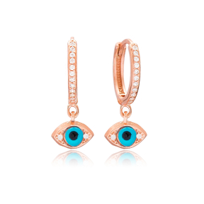 Turkish Evil Eye Design Dangle Earrings Wholesale Handmade 925 Sterling Silver Jewelry