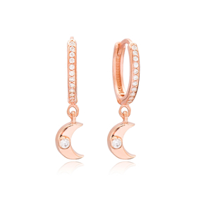 Crescent Moon Design Minimal Dangle Earrings Wholesale Turkish 925 Sterling Silver Jewelry