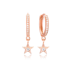 Minimal Star Design Dangle Earrings Turkish Wholesale 925 Sterling Silver Jewelry