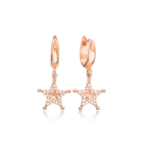 Star Design Zircon Dangle Earrings Turkish Wholesale Sterling Silver Jewelry