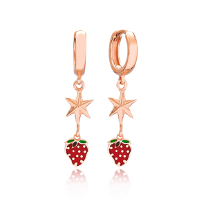 Strawberry and North Star Design Turkish Wholesale Handmade 925 Sterling Silver Dangle Earrings
