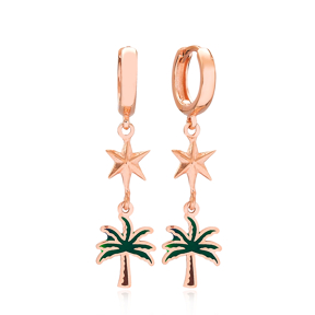 Palm Tree and North Star Design Turkish Wholesale Handmade 925 Sterling Silver Dangle Earrings
