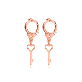 Heart Key Design Earring Handcrafted Wholesale Turkish 925 Silver Sterling Jewelry