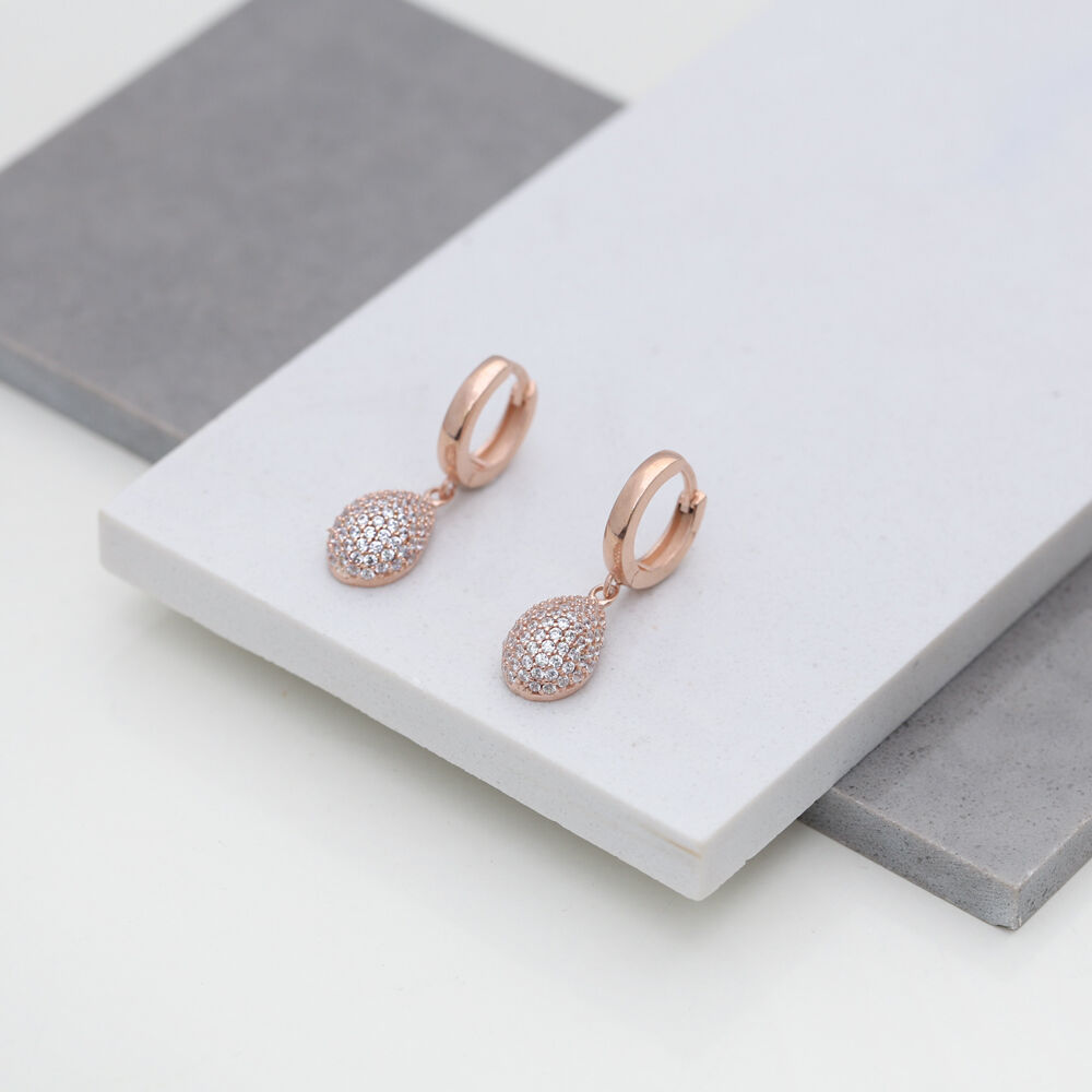 Dainty Pear Style Zircon Dangle Earring Turkish Wholesale Handmade 925 Sterling Silver Jewelry