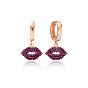 Lip Design Ruby Dangle Earring Turkish Wholesale Handmade 925 Sterling Silver Jewelry