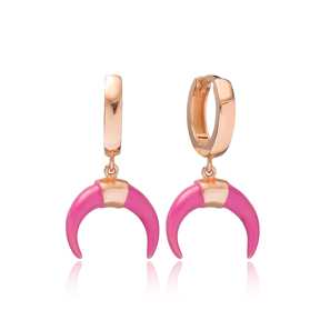 Horn Design Pink Enamel Dangle Earring Turkish Wholesale Handmade 925 Sterling Silver Jewelry