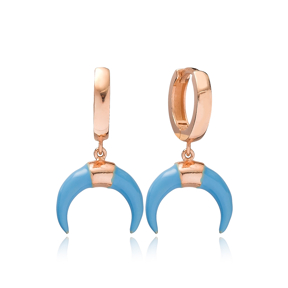 Horn Design Blue Enamel Dangle Earring Turkish Wholesale Handmade 925 Sterling Silver Jewelry