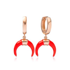 Horn Design Red Enamel Dangle Earring Turkish Wholesale Handmade 925 Sterling Silver Jewelry