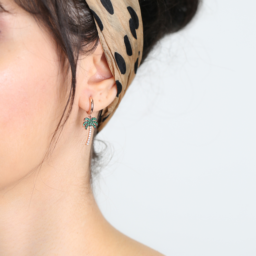 Palm Tree Dangle Earring Turkish Wholesale Handmade 925 Sterling Silver Jewelry