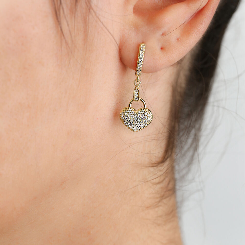 Cute Heart Shape Zircon Stone Dangle Earring Turkish Handmade Wholesale 925 Sterling Silver Jewelry