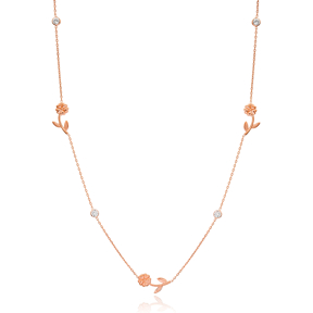 Rose Design Design Turkish Wholesale Handcrafted 925 Silver Necklace