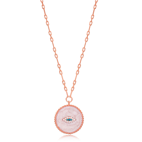 Enamel Medallion Eye Design Necklace Wholesale Turkish Sterling Silver Pendant
