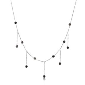 Silver Black Zircon Beaded Necklace Wholesale 925 Sterling Silver Jewelry