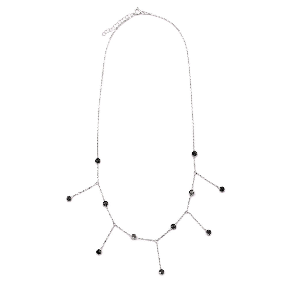 Silver Black Zircon Beaded Necklace Wholesale 925 Sterling Silver Jewelry