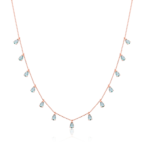 Minimalist Aquamarine Stone Design Turkish Wholesale Handcrafted 925 Silver Necklace
