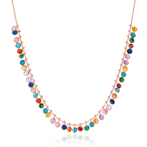 Dainty Shaker Colorful Stone Design Wholesale Handcrafted 925 Silver Necklace