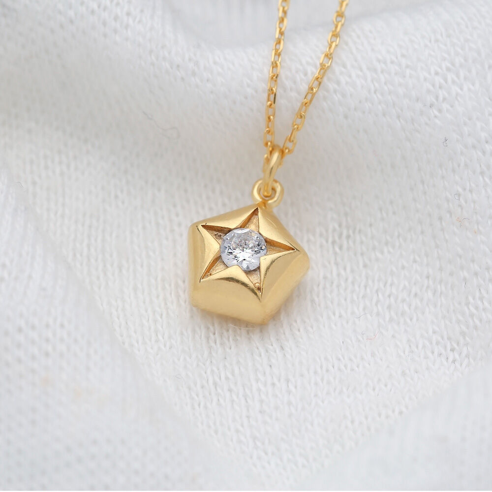 Star in Pentagon Design Pendant Turkish Handmade 925 Sterling Silver Jewelry