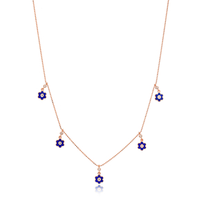 Blue Enamel Flower Charm Jewelry Wholesale Handmade 925 Silver Sterling Necklace